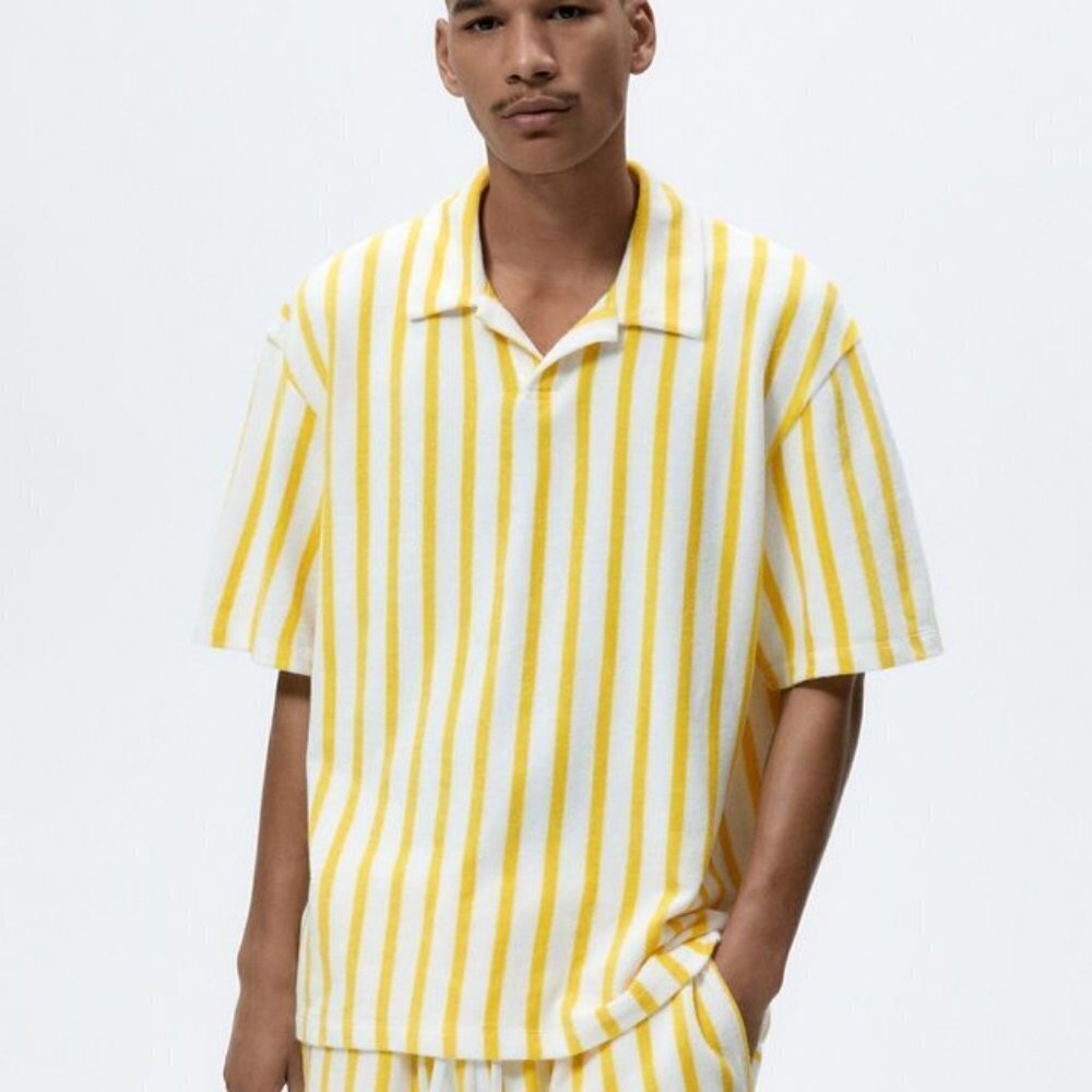ZARA X THE STANDARD TERRY POLO SHIRT YELLOW SIZE L/XL - S/M 0977/427/300